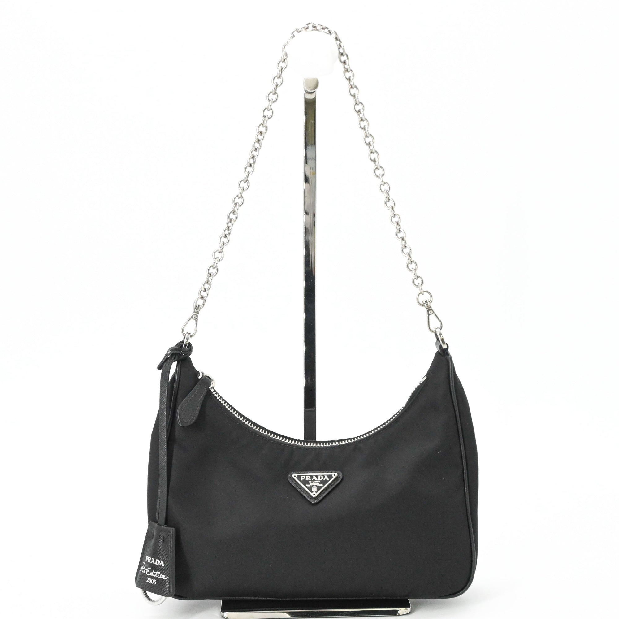 Prada Black Nylon Leather Handbag Pouch Shoulder Bag (Pre-Owned)