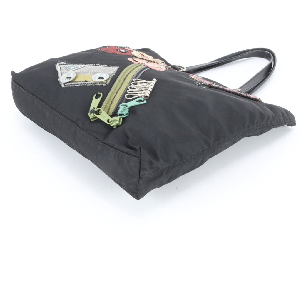 Prada Black Multi-Color Nylon Leather Handbag Tote Bag (Pre-Owned)