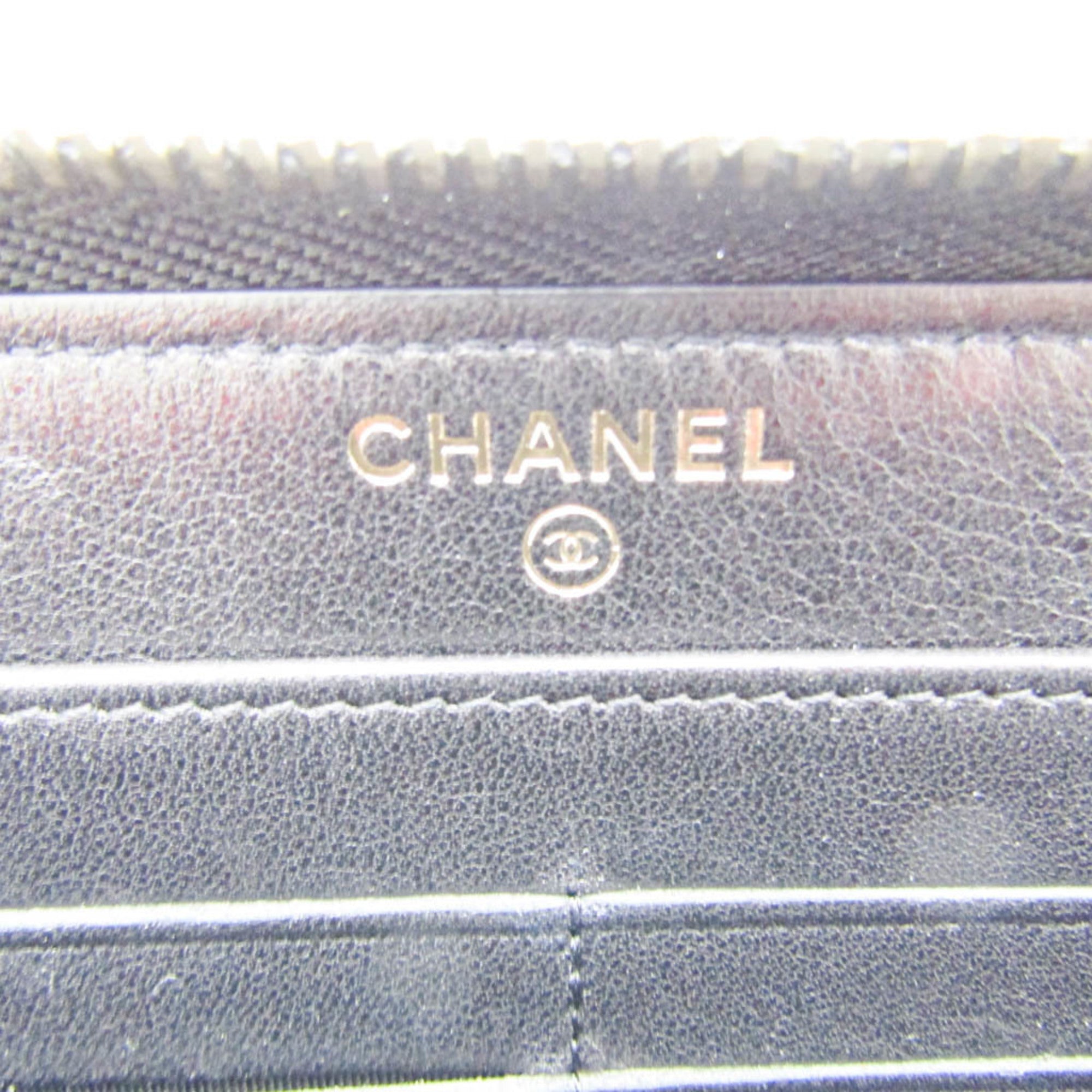 Chanel Black Leather Long Wallet (Bi-Fold) (Pre-Owned)