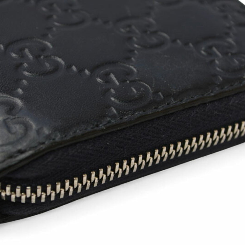 Gucci Dark Navy Red Color Leather Long Wallet (Bi-Fold) (Pre-Owned)