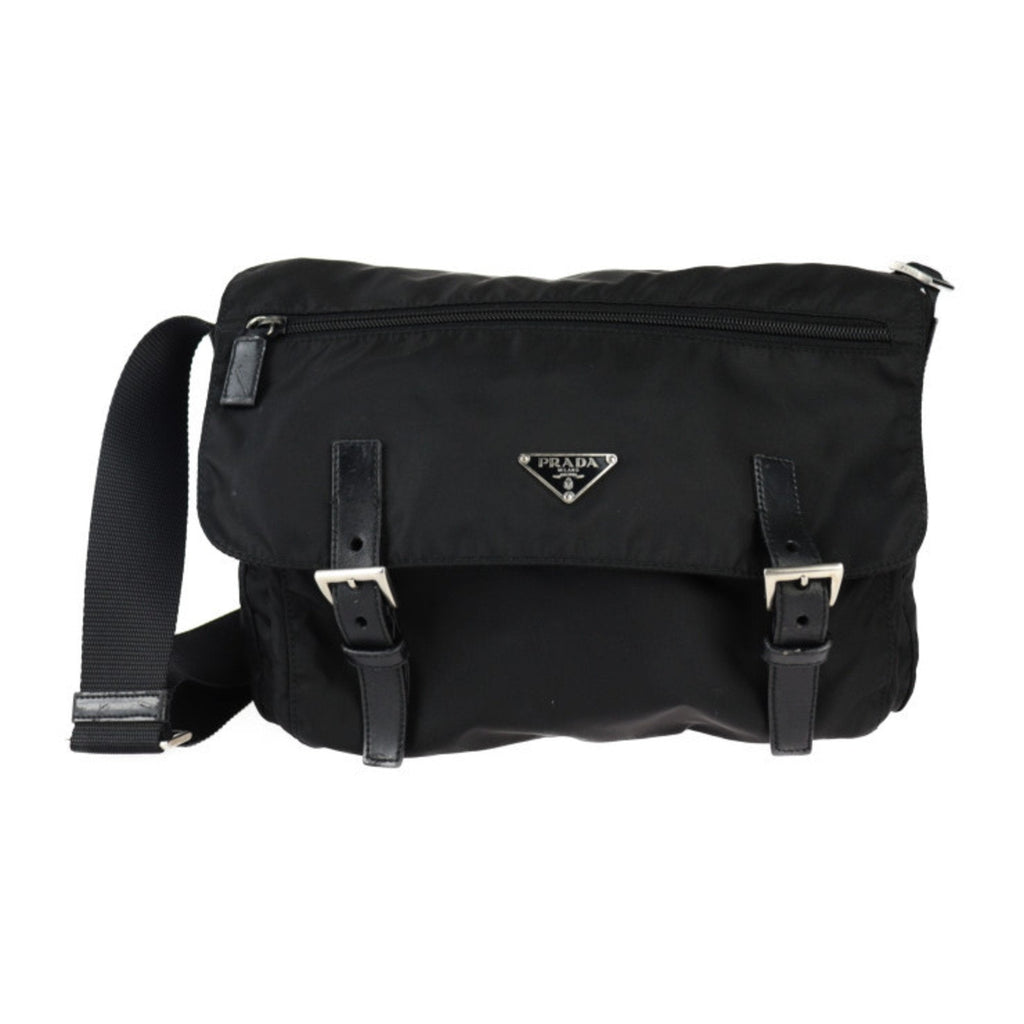 Prada Black Nylon Leather Messenger Bag Shoulder Bag (Pre-Owned)