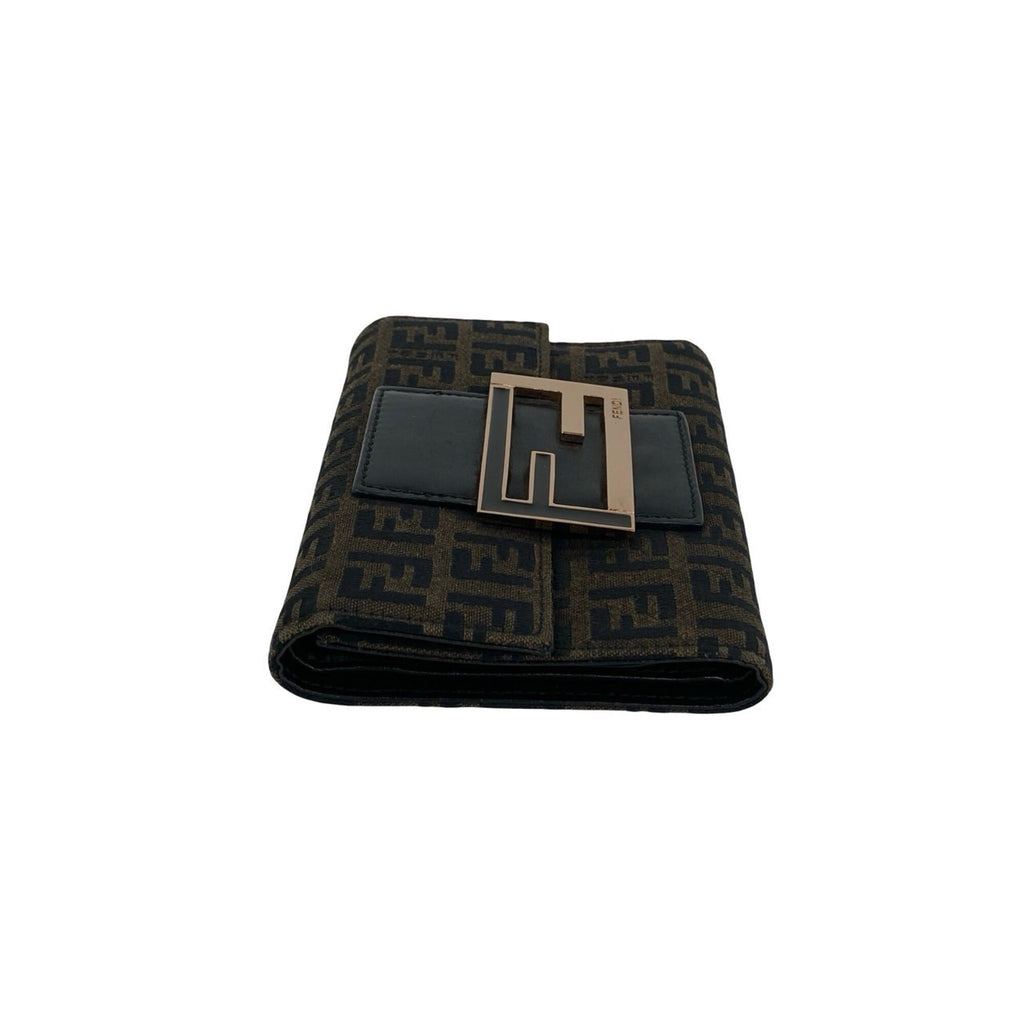 Fendi Black Brown Canvas Leather Wallet (Tri-Fold) (Pre-Owned)