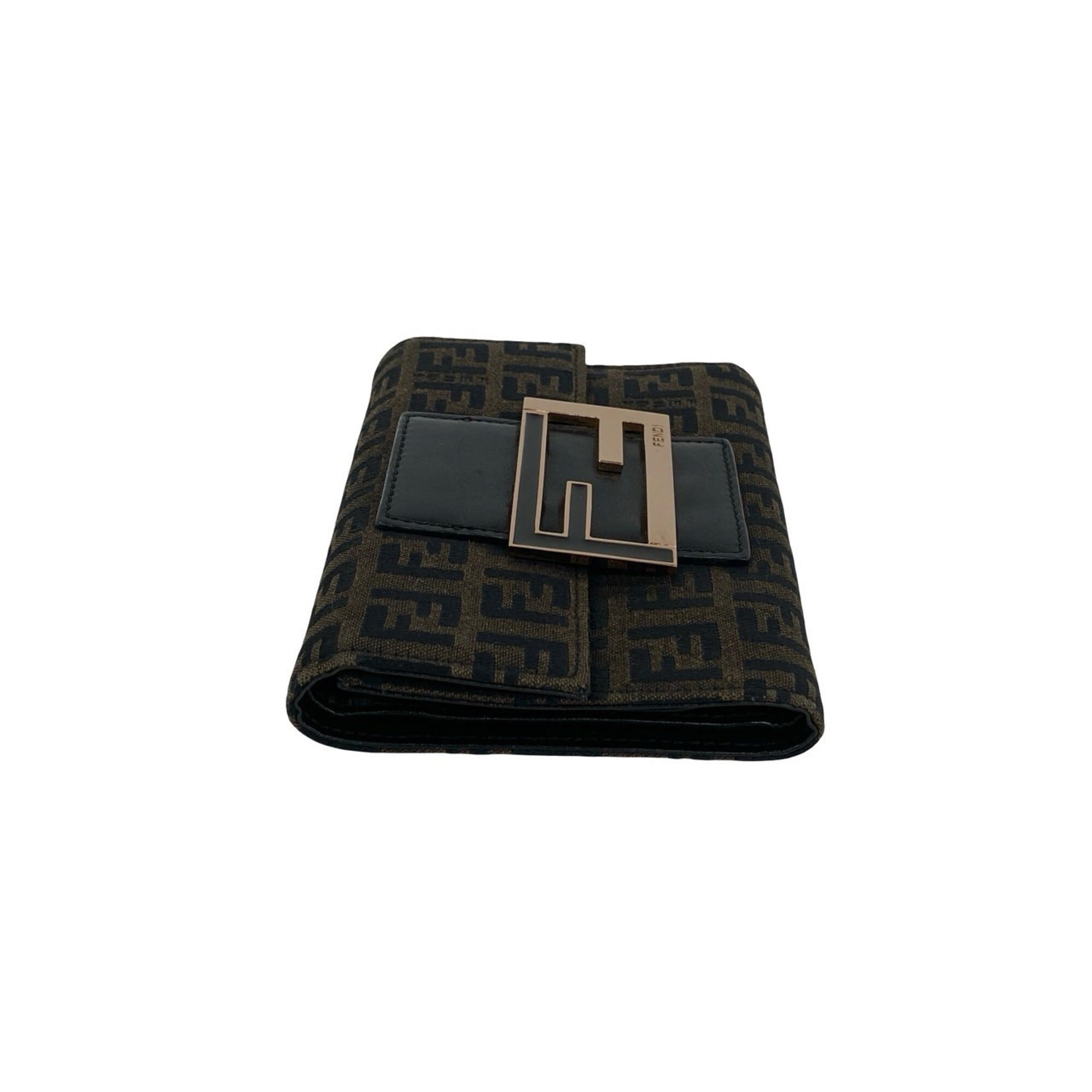 Fendi Black Brown Canvas Leather Wallet (Tri-Fold) (Pre-Owned)