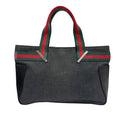 Gucci Sherry Line Black Denim Leather Handbag Tote Bag (Pre-Owned)