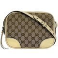 Gucci Beige White Canvas Leather Shoulder Bag (Pre-Owned)