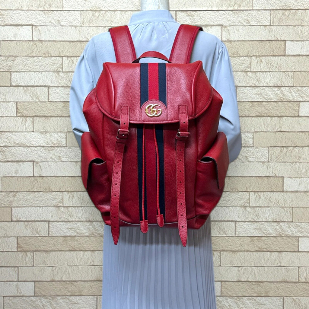 Gucci Navy Red Color Leather Backpack (Pre-Owned)