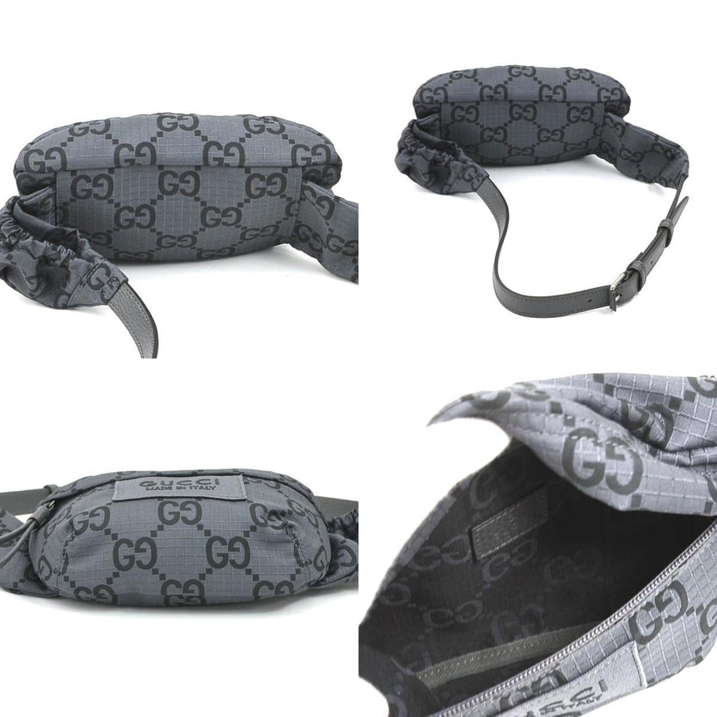 Gucci Black Gray Nylon Leather Fanny Pack Sling Bag (Pre-Owned)