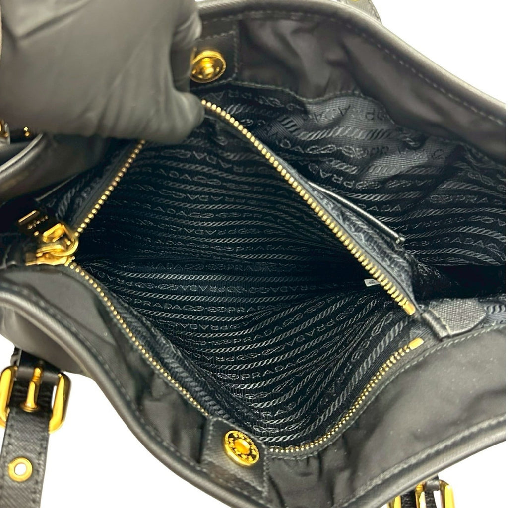 Prada Black Nylon Leather Shoulder Bag Tote Bag (Pre-Owned)