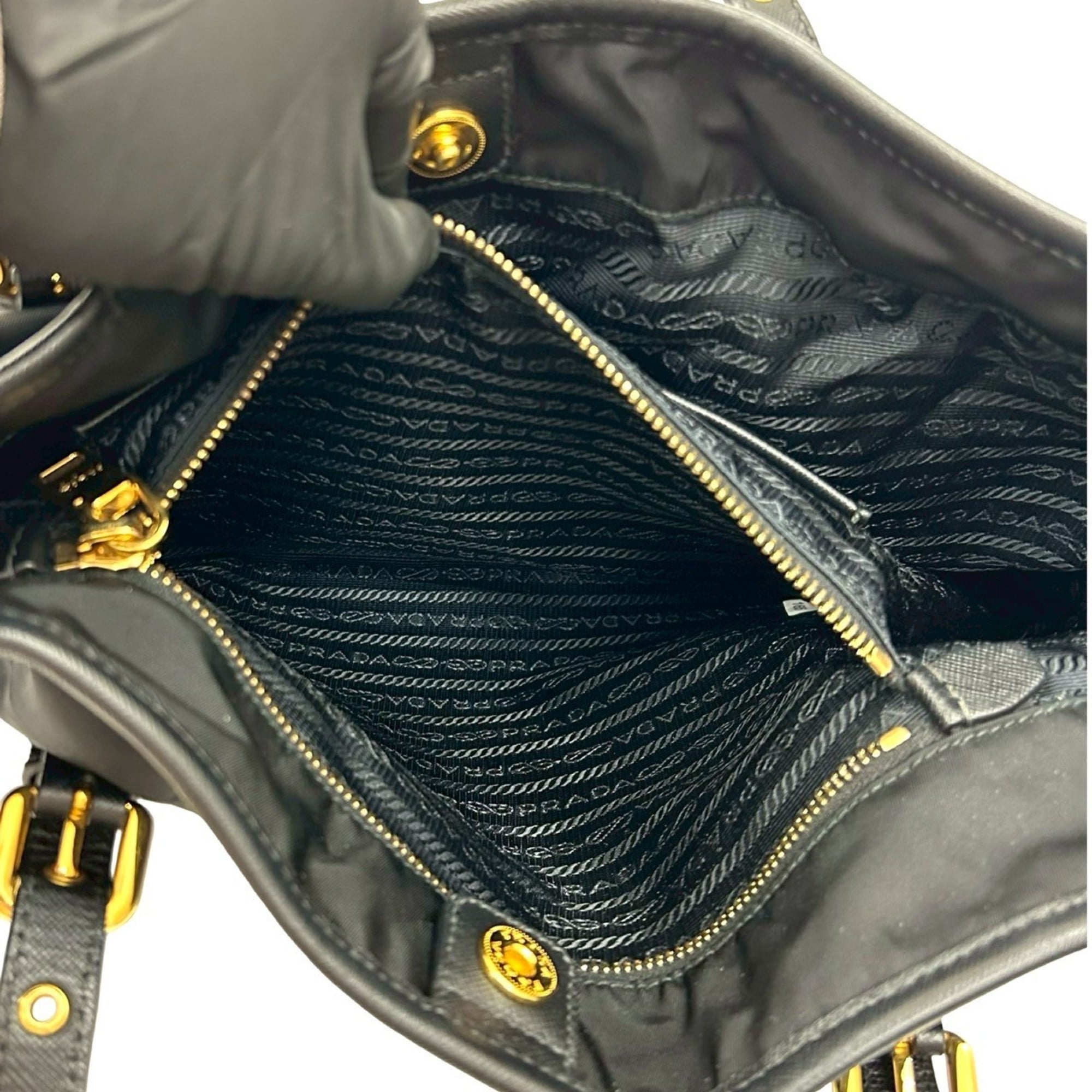 Prada Black Nylon Leather Shoulder Bag Tote Bag (Pre-Owned)