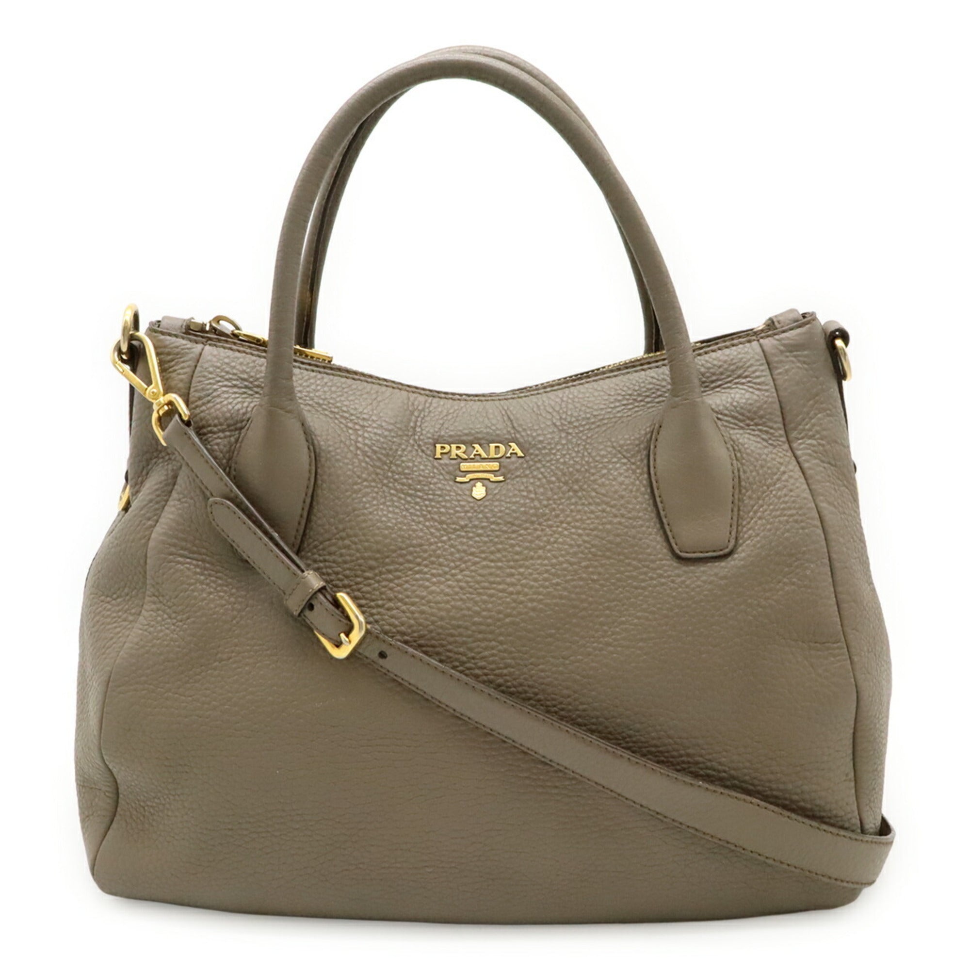 Prada Grayish Leather Shoulder Bag Tote Bag (Pre-Owned)