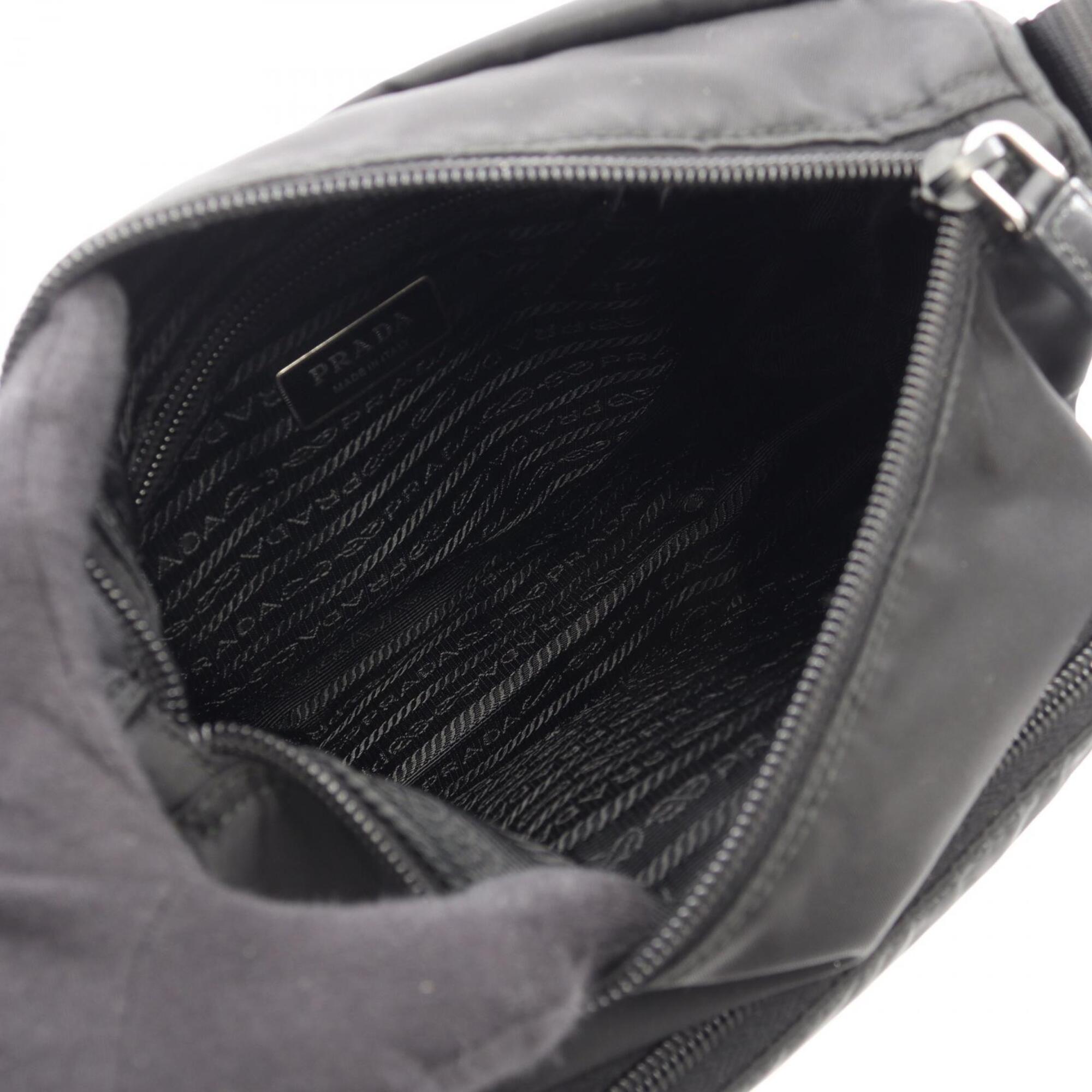 Prada Black Nylon Leather Handbag Shoulder Bag (Pre-Owned)