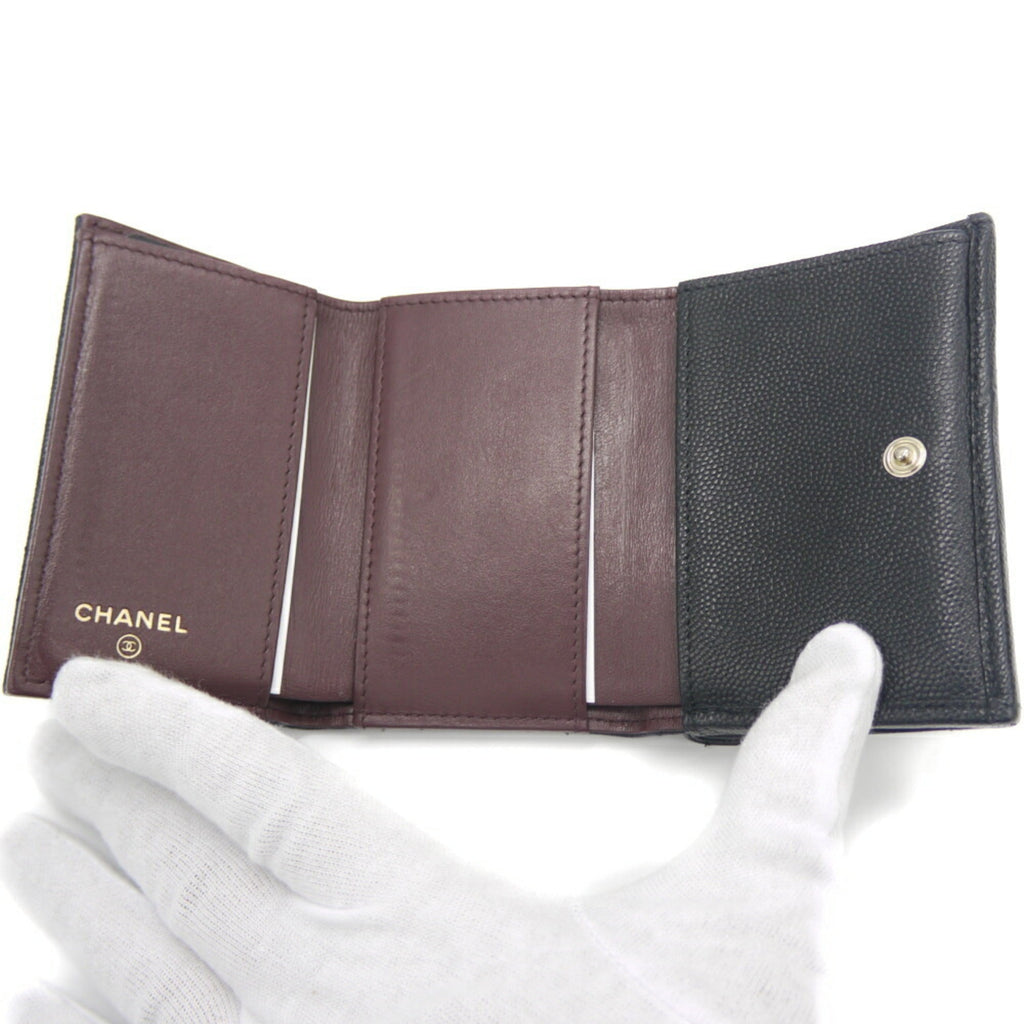 Chanel Black Grained Calfskin Wallet (Tri-Fold) (Pre-Owned)
