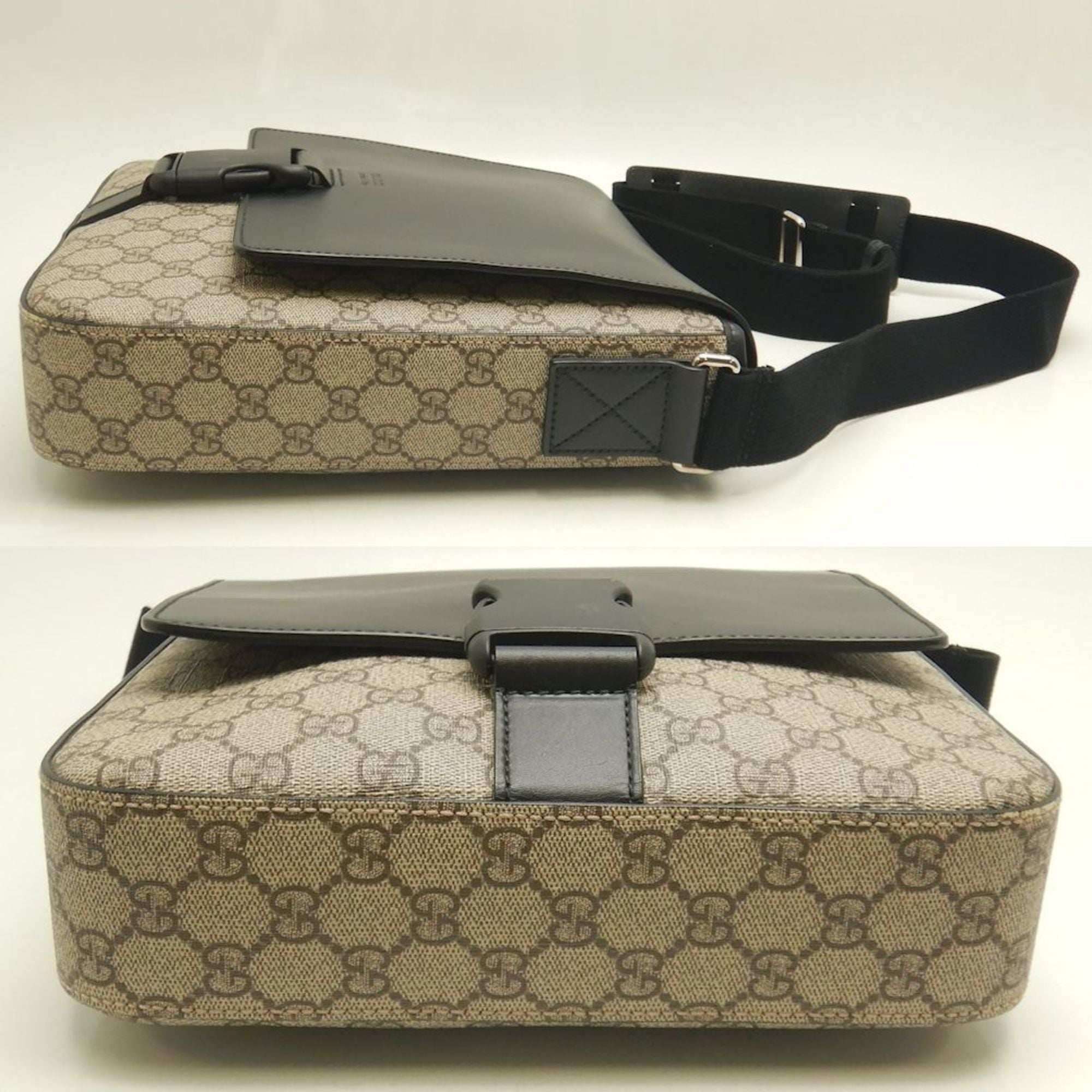 Gucci Beige Black Gg Supreme Shoulder Bag (Pre-Owned)