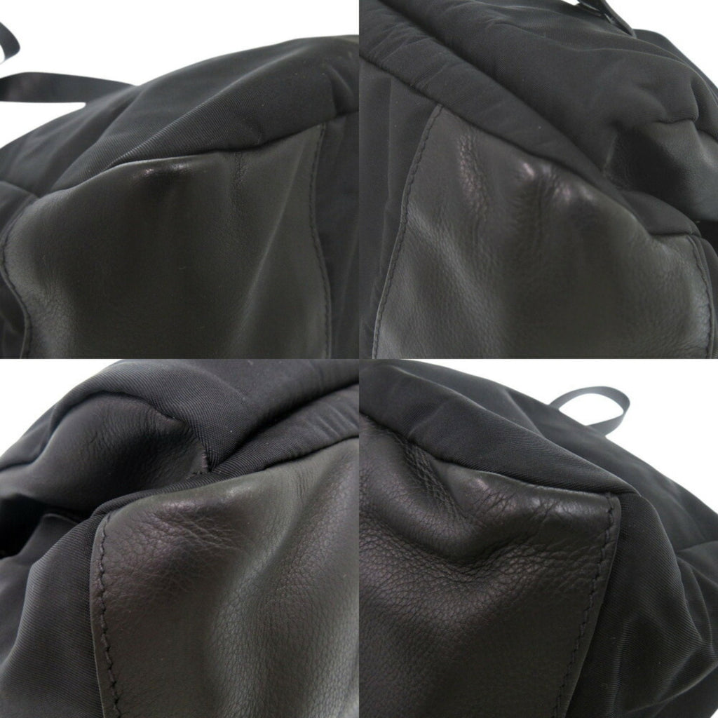 Prada Nero Leather Nylon Messenger Bag Shoulder Bag (Pre-Owned)