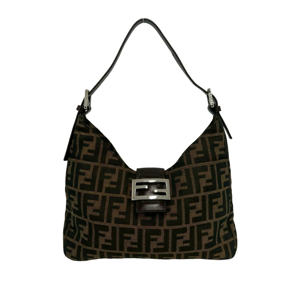 Fendi Black Brown Canvas Leather Shoulder Bag (Pre-Owned)