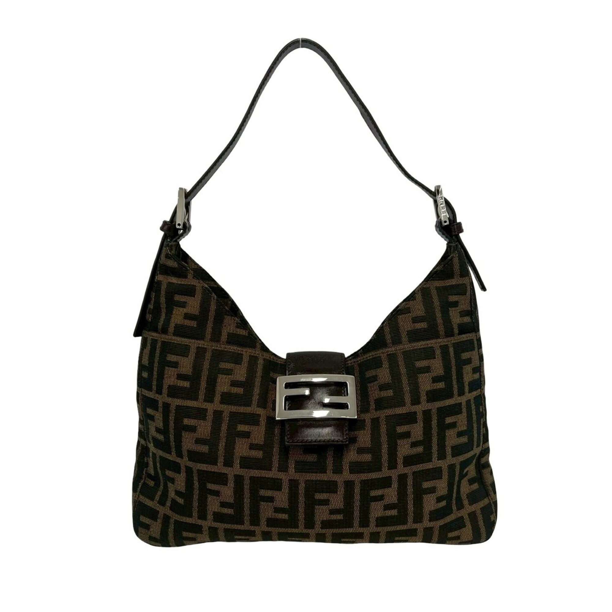 Fendi Black Brown Canvas Leather Shoulder Bag (Pre-Owned)