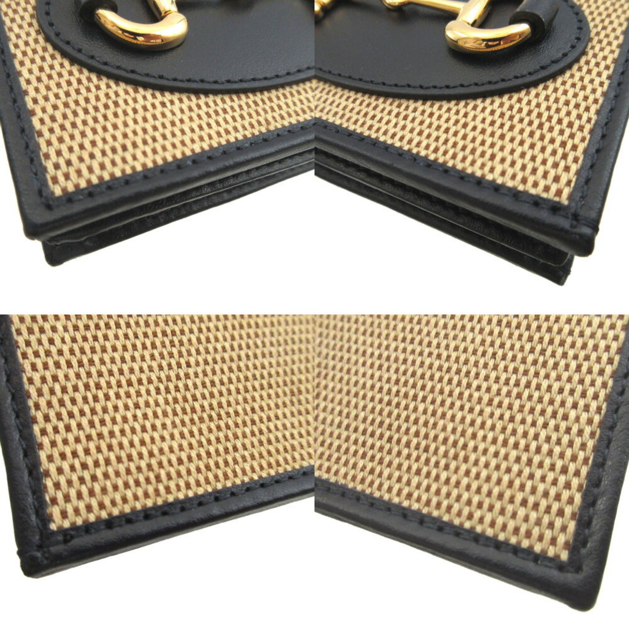 Gucci Beige Navy Canvas Leather Coin Purse/Coin Case (Pre-Owned)