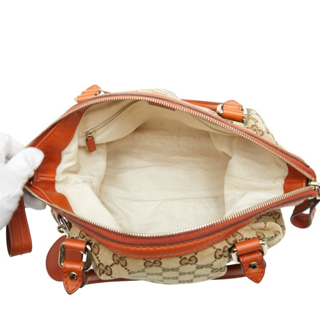 Gucci Beige Orange Canvas Leather Handbag Shoulder Bag (Pre-Owned)