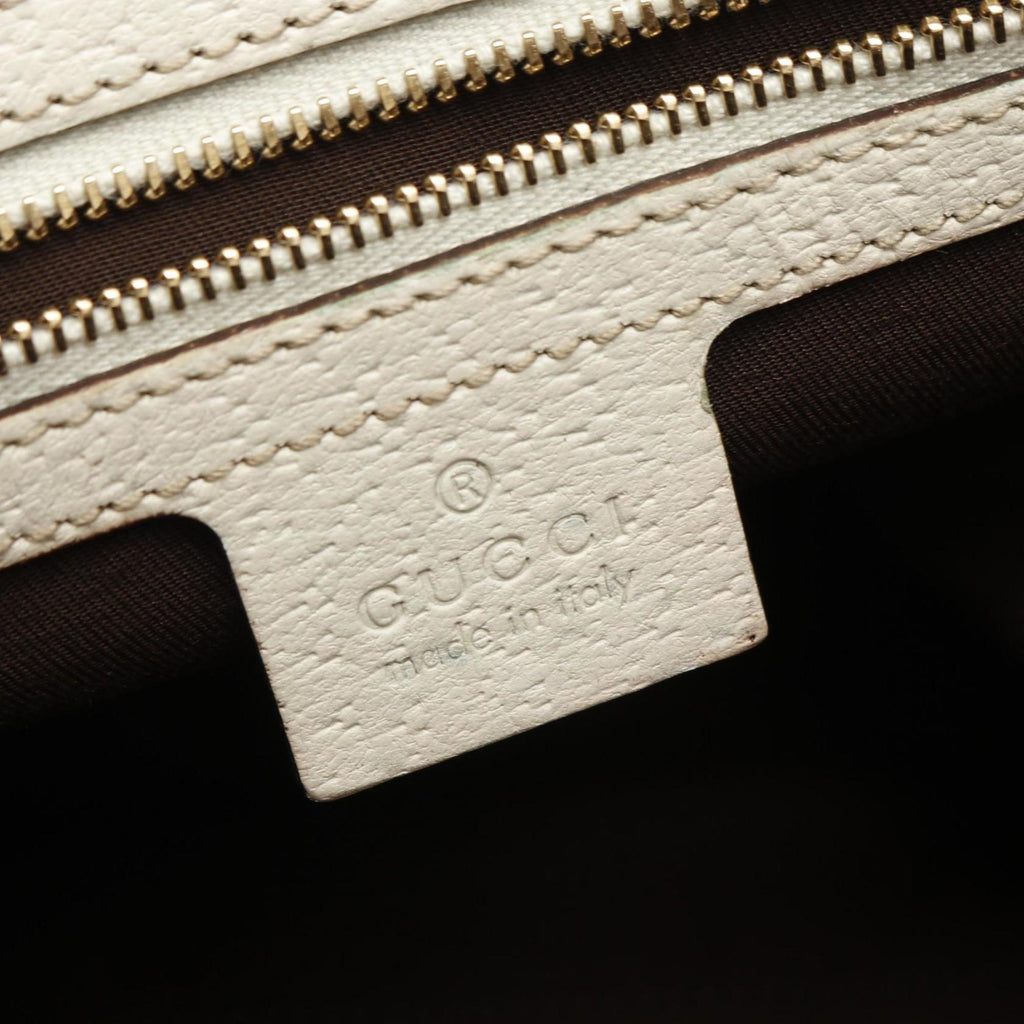 Gucci Beige White Canvas Leather Tote Bag (Pre-Owned)