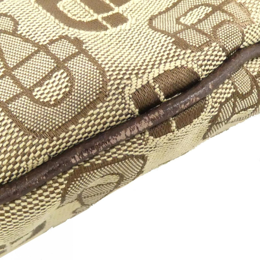 Gucci Beige Brown Canvas Leather Shoulder Bag (Pre-Owned)