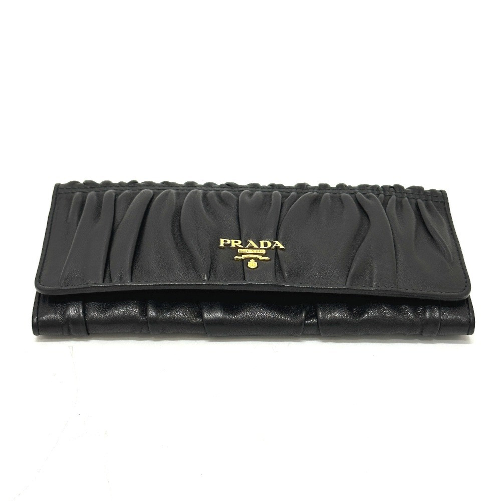 Prada Black Leather Long Wallet (Bi-Fold) (Pre-Owned)