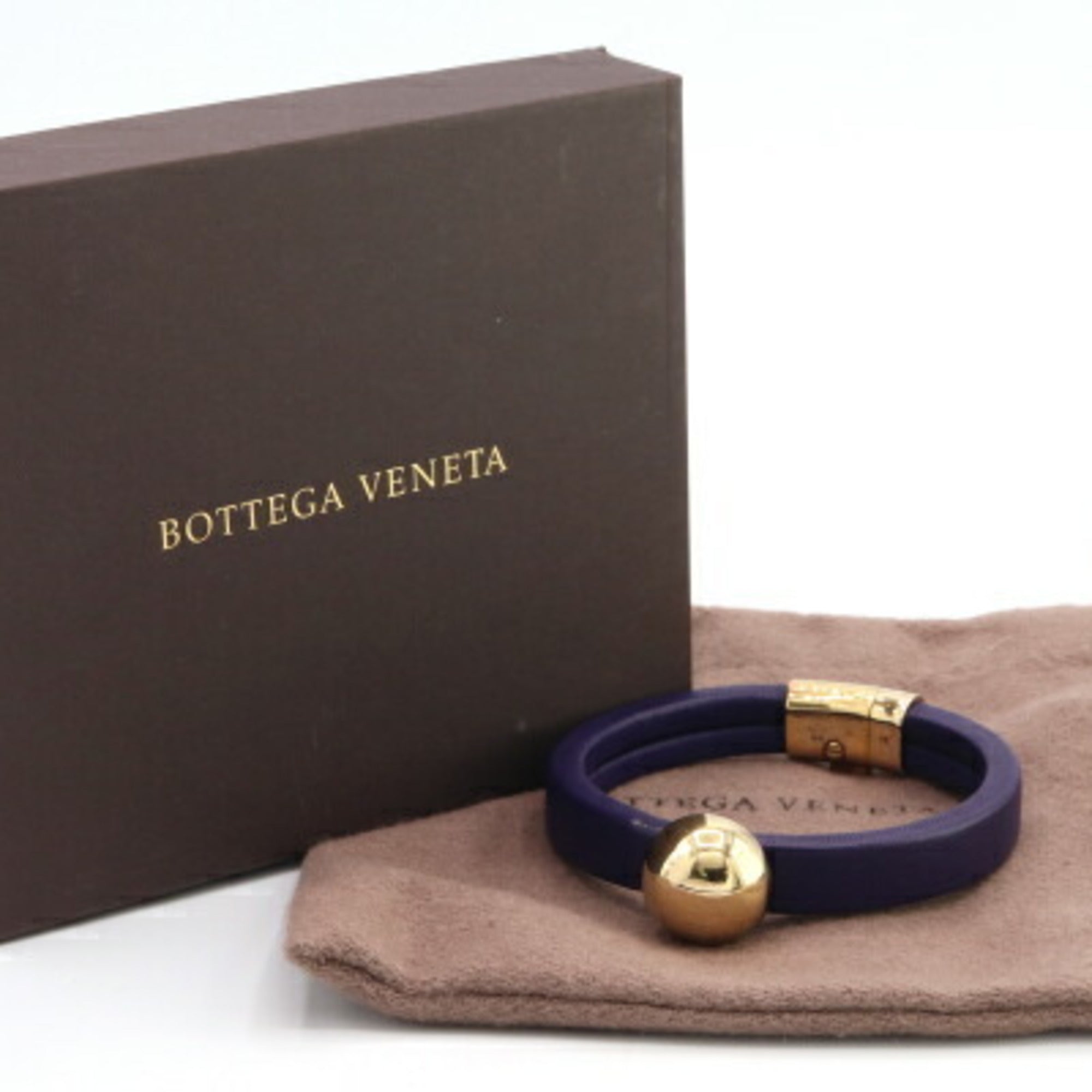 Bottega Veneta Gold Purple Leather Sterling Silver 925 Charm Bracelet (Pre-Owned)