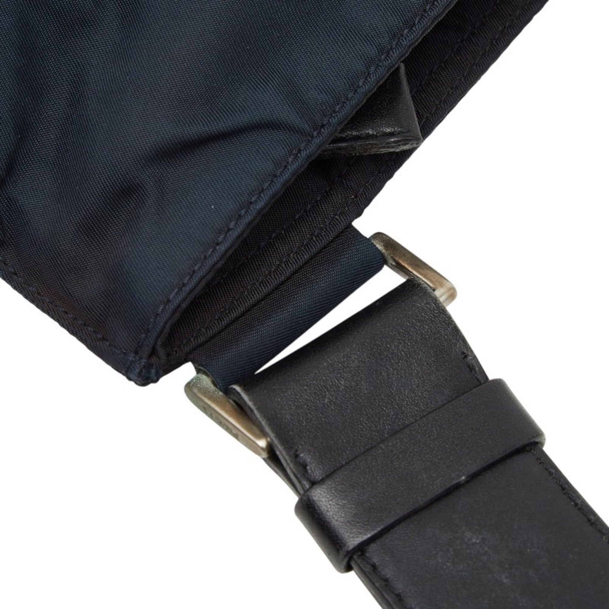 Prada Navy Nylon Leather Shoulder Bag (Pre-Owned)