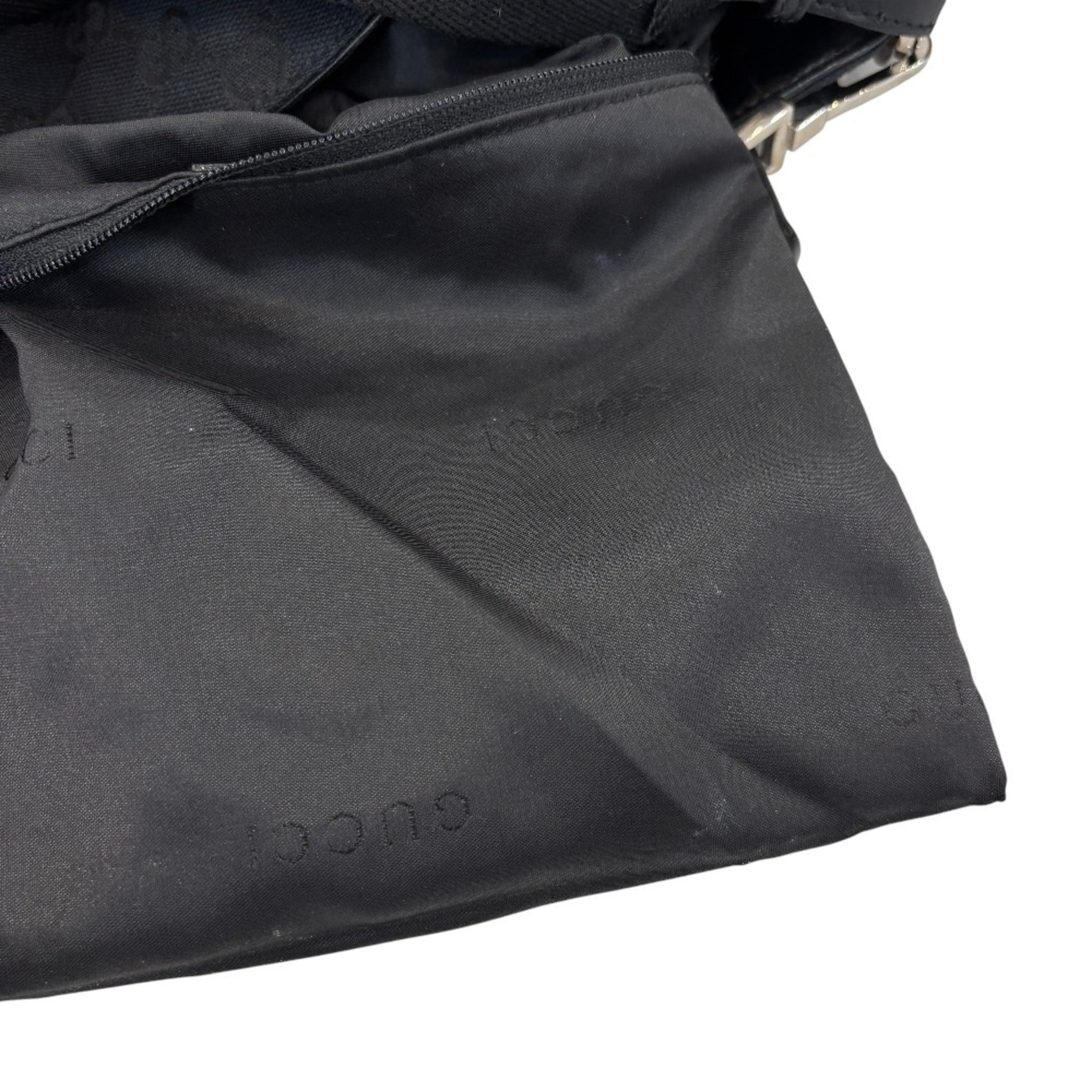 Gucci Black Leather Gg Canvas Handbag Shoulder Bag (Pre-Owned)