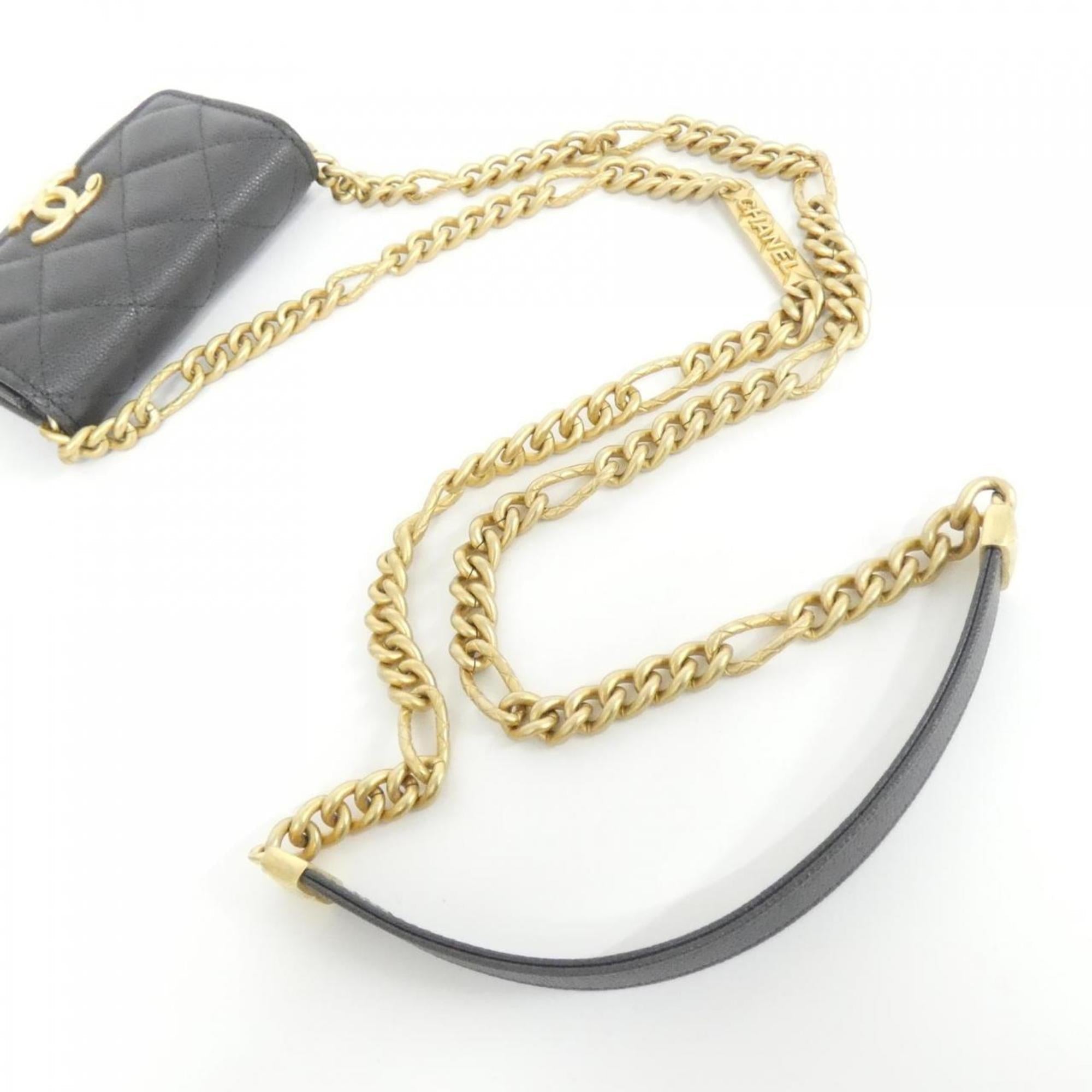 Chanel Gray Grained Calfskin Clutch Bag Shoulder Bag (Pre-Owned)
