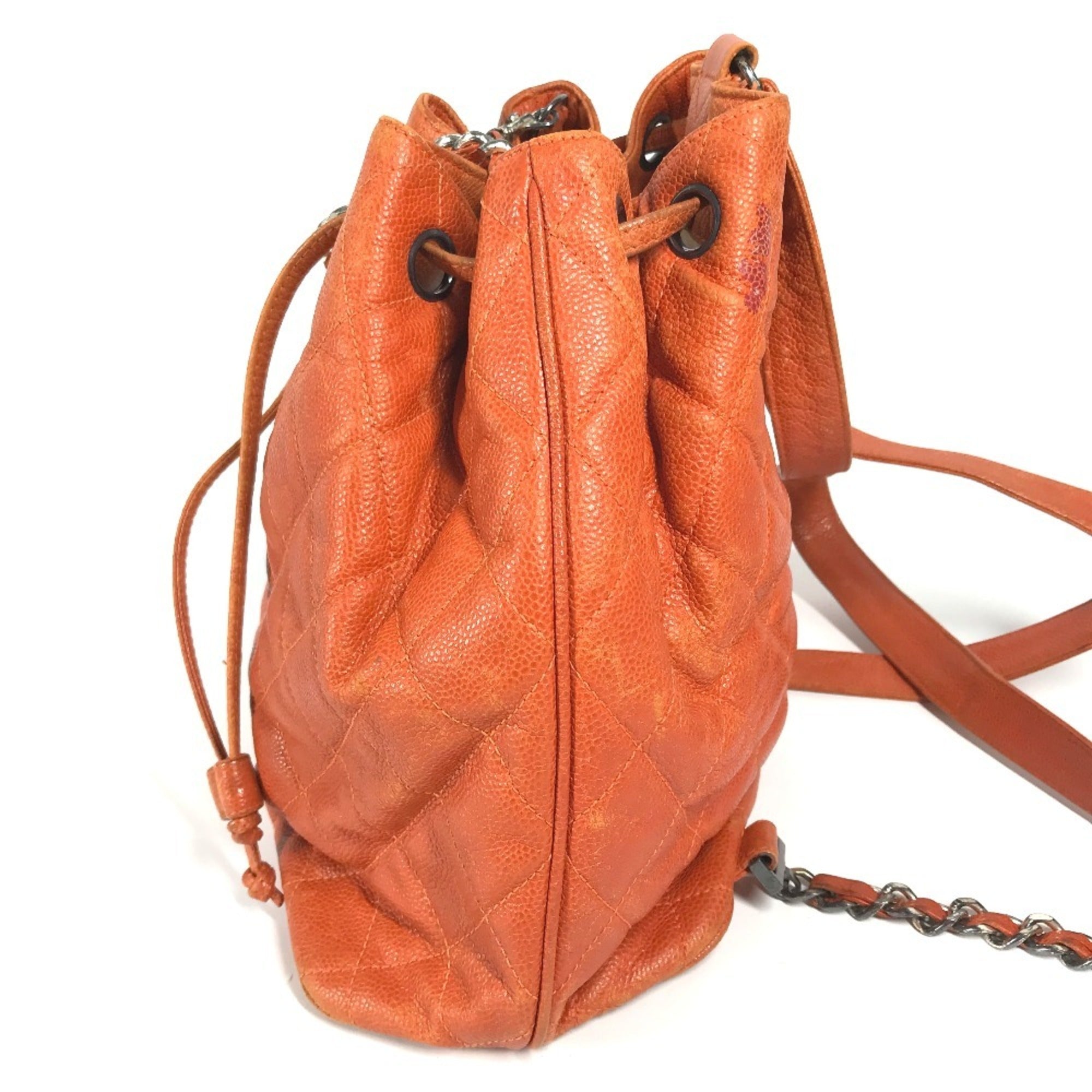 Chanel Orange Caviar Leather Backpack Shoulder Bag (Pre-Owned)