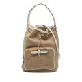 Prada Beige White Canvas Leather Handbag Shoulder Bag (Pre-Owned)