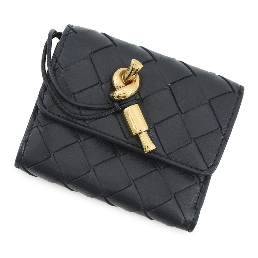 Bottega Veneta Black Navy Leather Wallet (Tri-Fold) (Pre-Owned)