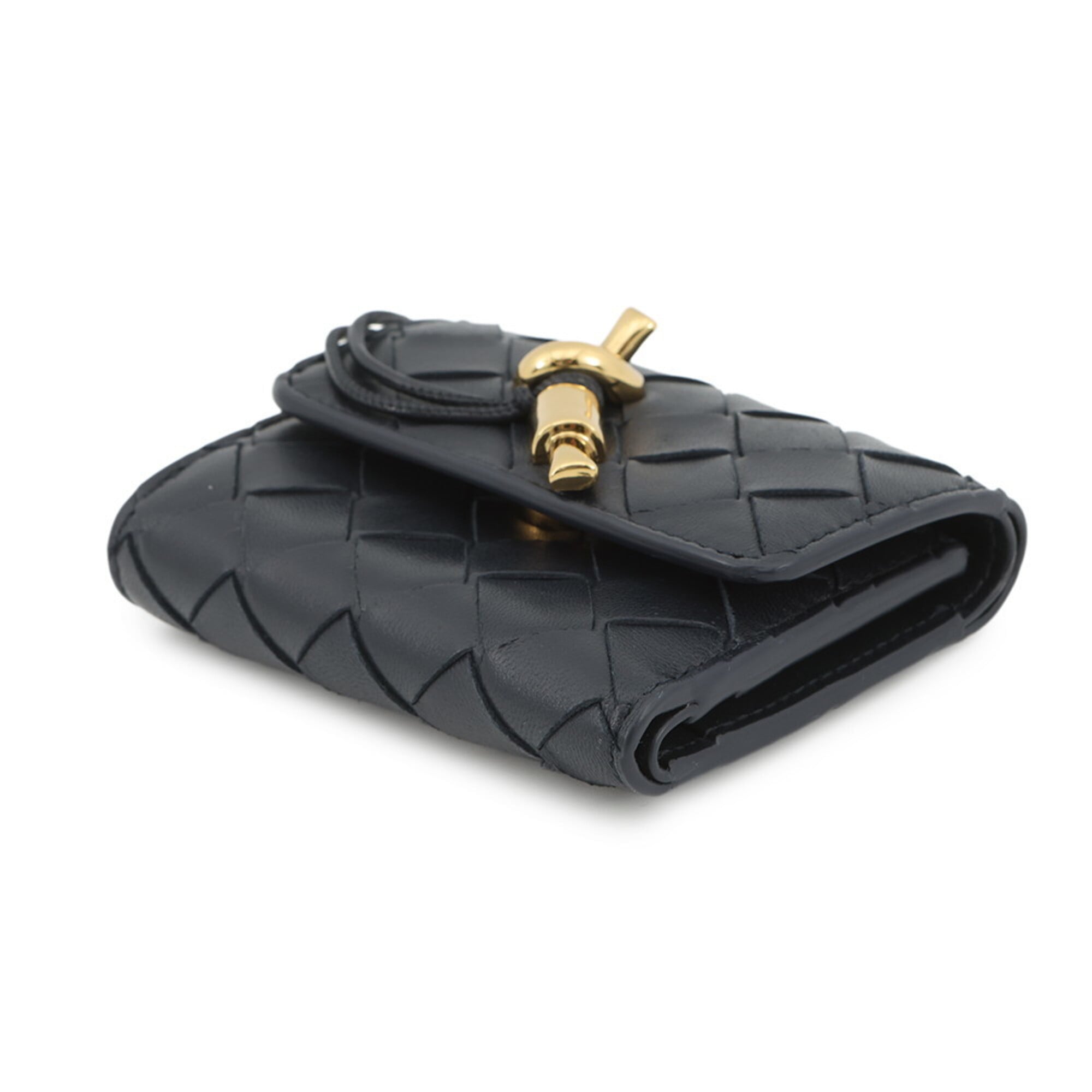 Bottega Veneta Black Navy Leather Wallet (Tri-Fold) (Pre-Owned)