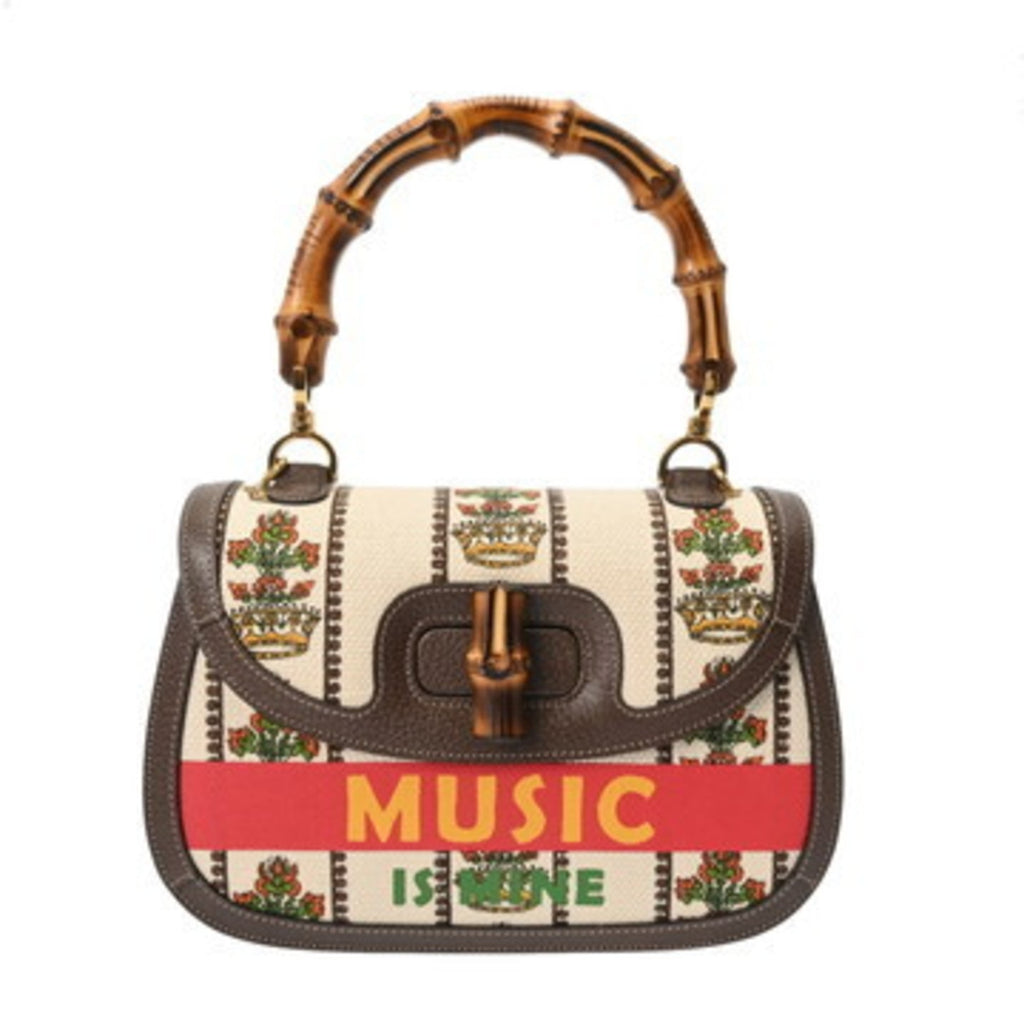 Gucci Beige Green Canvas Leather Handbag (Pre-Owned)
