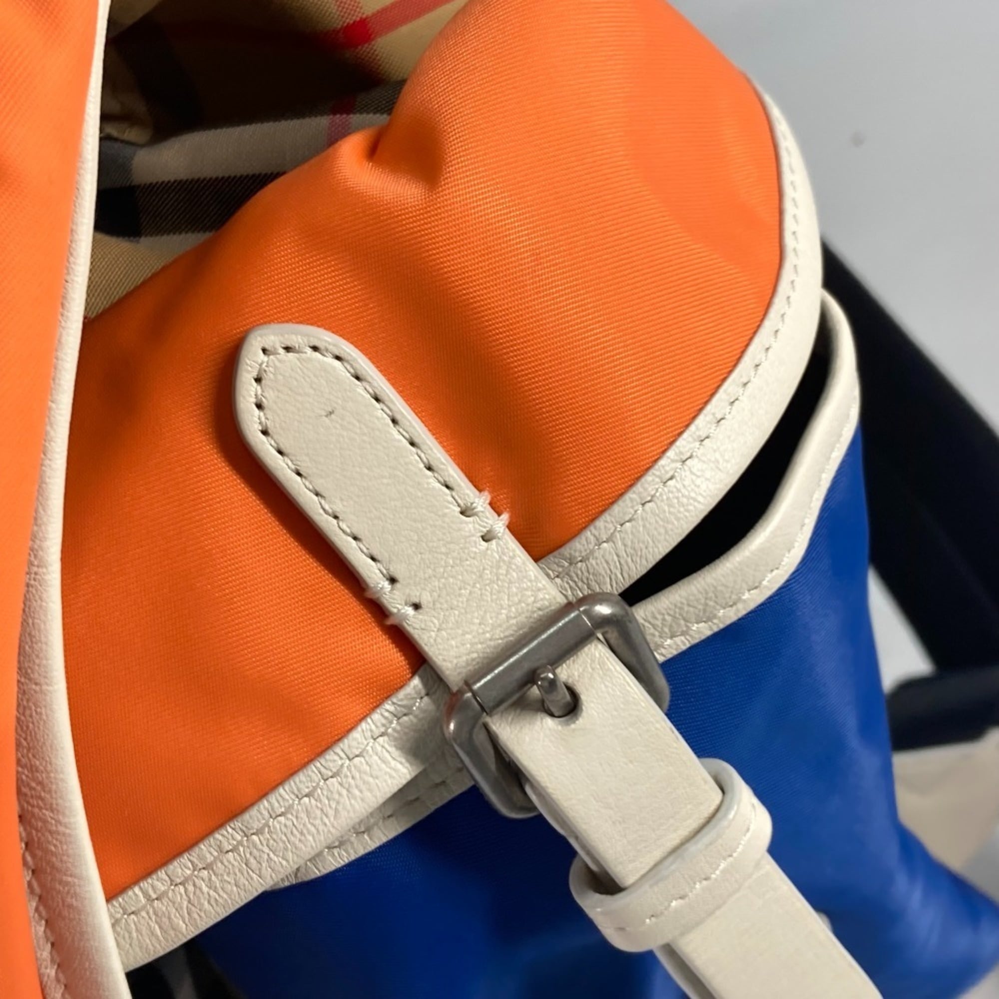 Burberry Beige Blue Orange Leather Canvas Backpack (Pre-Owned)