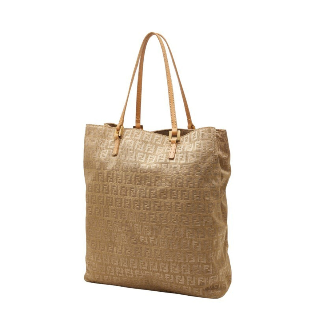 Fendi Beige Nylon Leather Handbag Tote Bag (Pre-Owned)