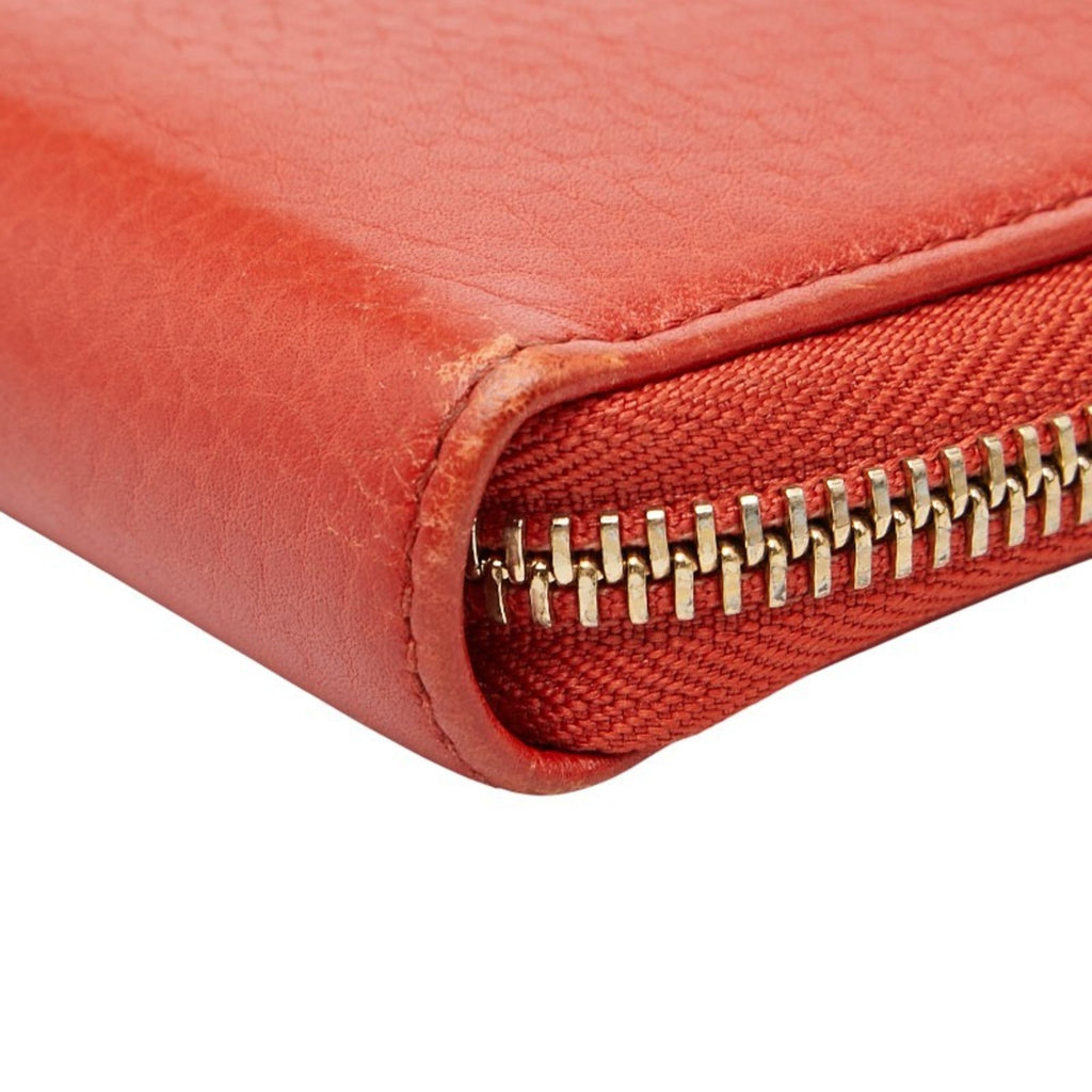 Gucci Red Color Leather Long Wallet (Bi-Fold) (Pre-Owned)