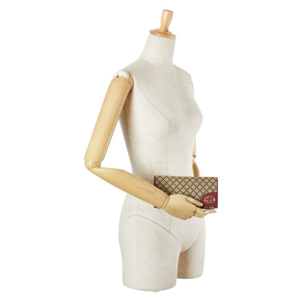 Gucci Beige Red Color Canvas Leather Long Wallet (Bi-Fold) (Pre-Owned)