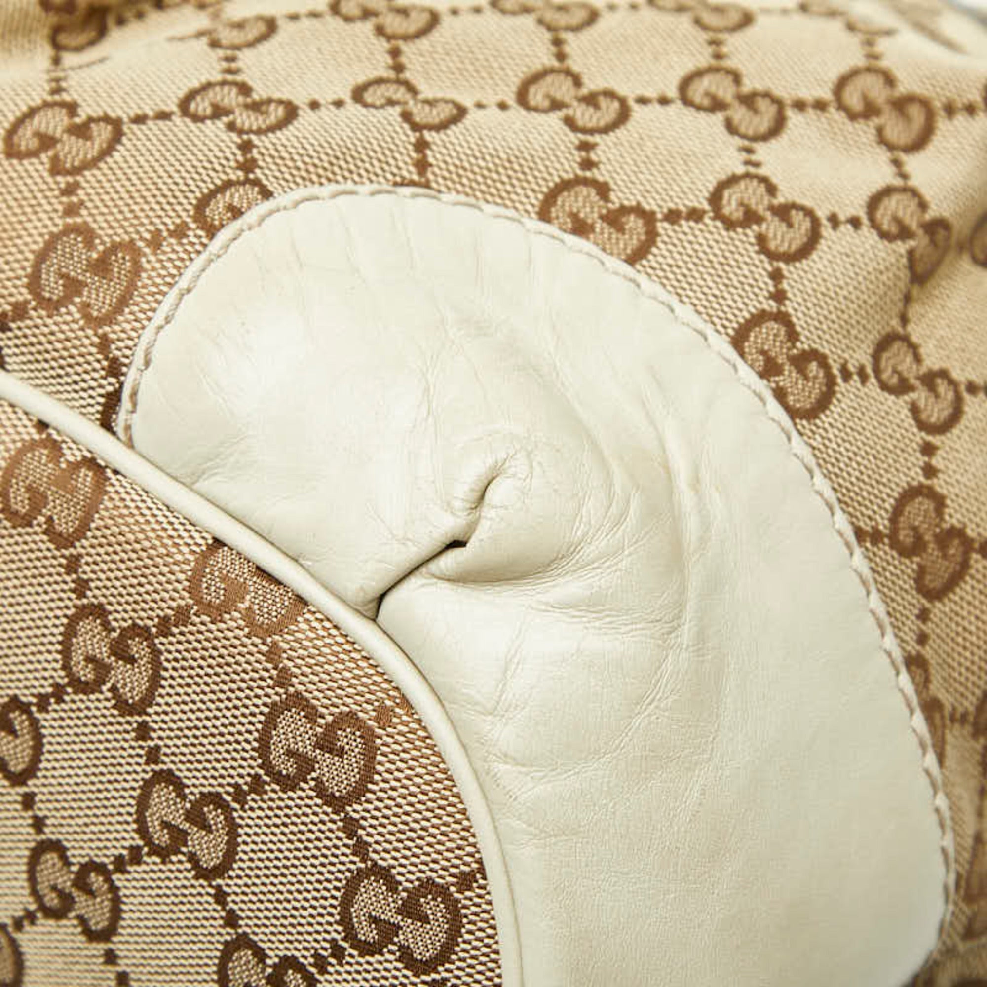 Gucci Beige Brown Canvas Leather Shoulder Bag Tote Bag (Pre-Owned)