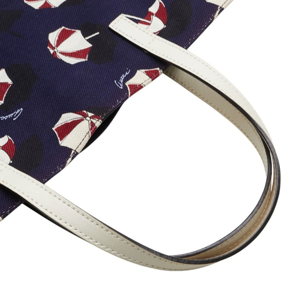 Gucci Multi-Color Navy Canvas Leather Handbag Tote Bag (Pre-Owned)