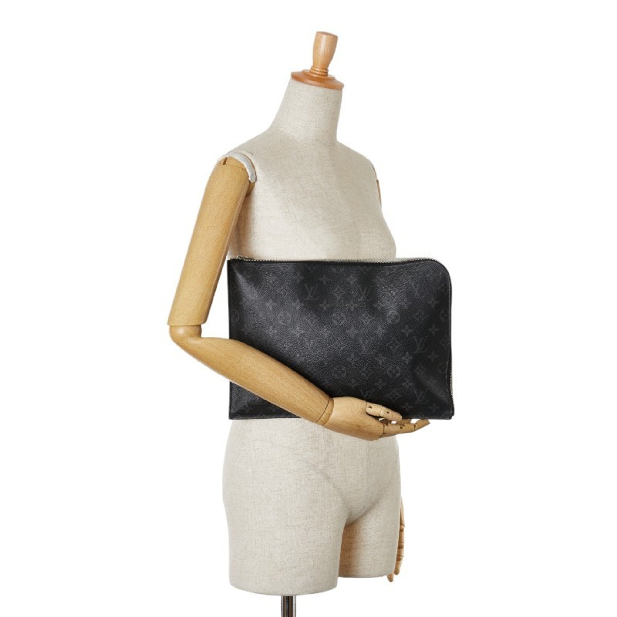 Louis Vuitton Monogram Eclipse Black Monogram Eclipse White Pvc Leather Clutch Bag Pochette (Pre-Owned)