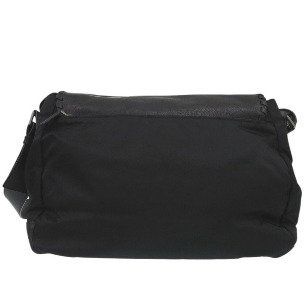 Prada Nero Leather Nylon Messenger Bag Shoulder Bag (Pre-Owned)