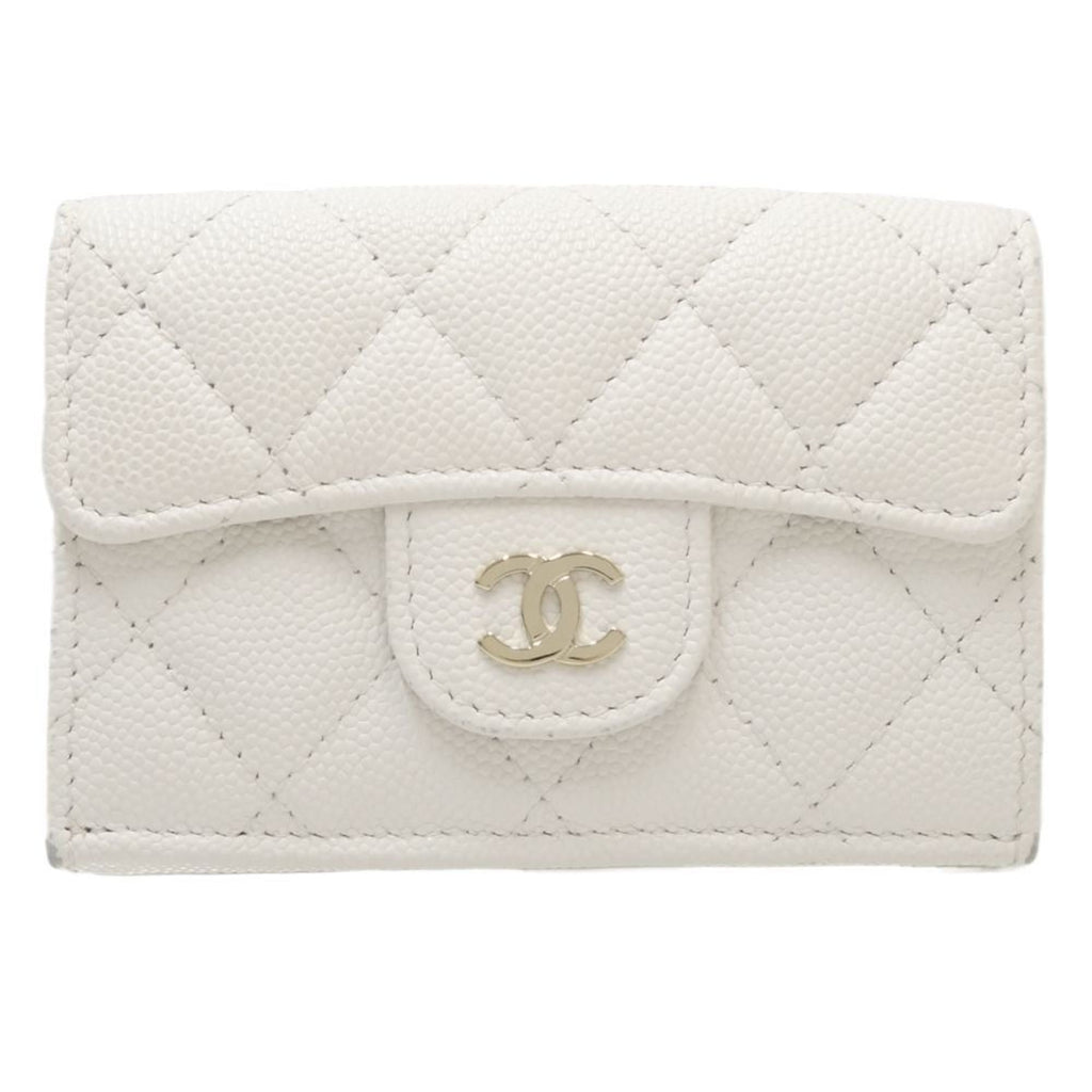 Chanel White Grained Calfskin Wallet (Tri-Fold) (Pre-Owned)