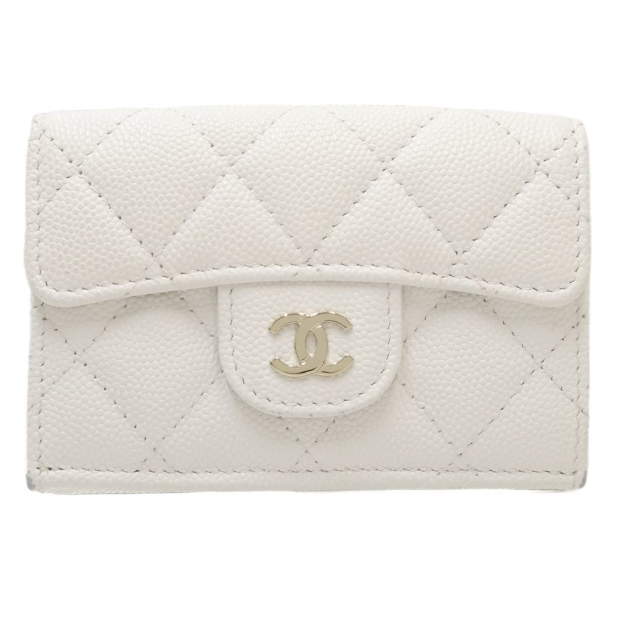 Chanel White Grained Calfskin Wallet (Tri-Fold) (Pre-Owned)