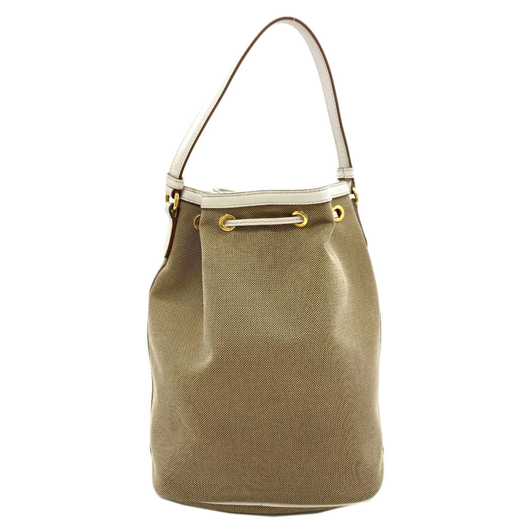 Prada Brown White Canvas Handbag (Pre-Owned)