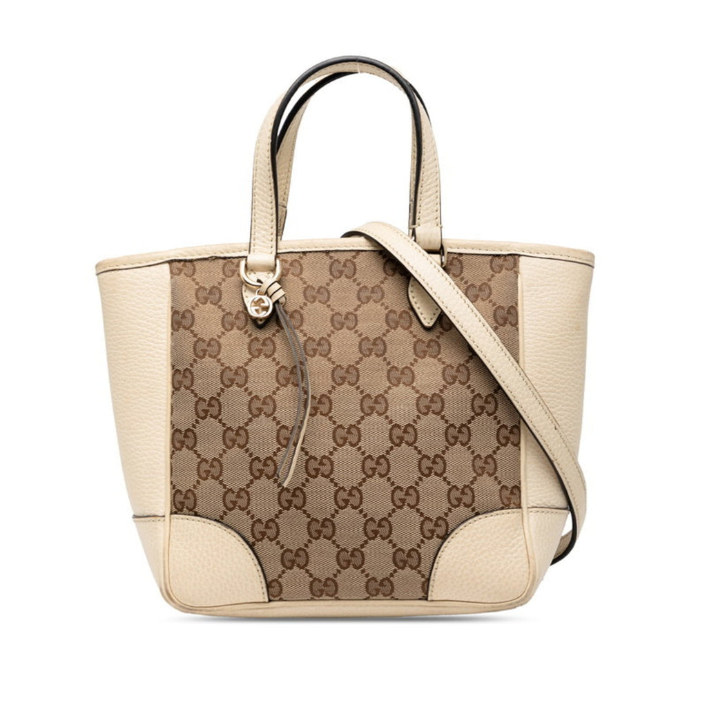 Gucci Beige Ivory Canvas Leather Handbag Shoulder Bag (Pre-Owned)