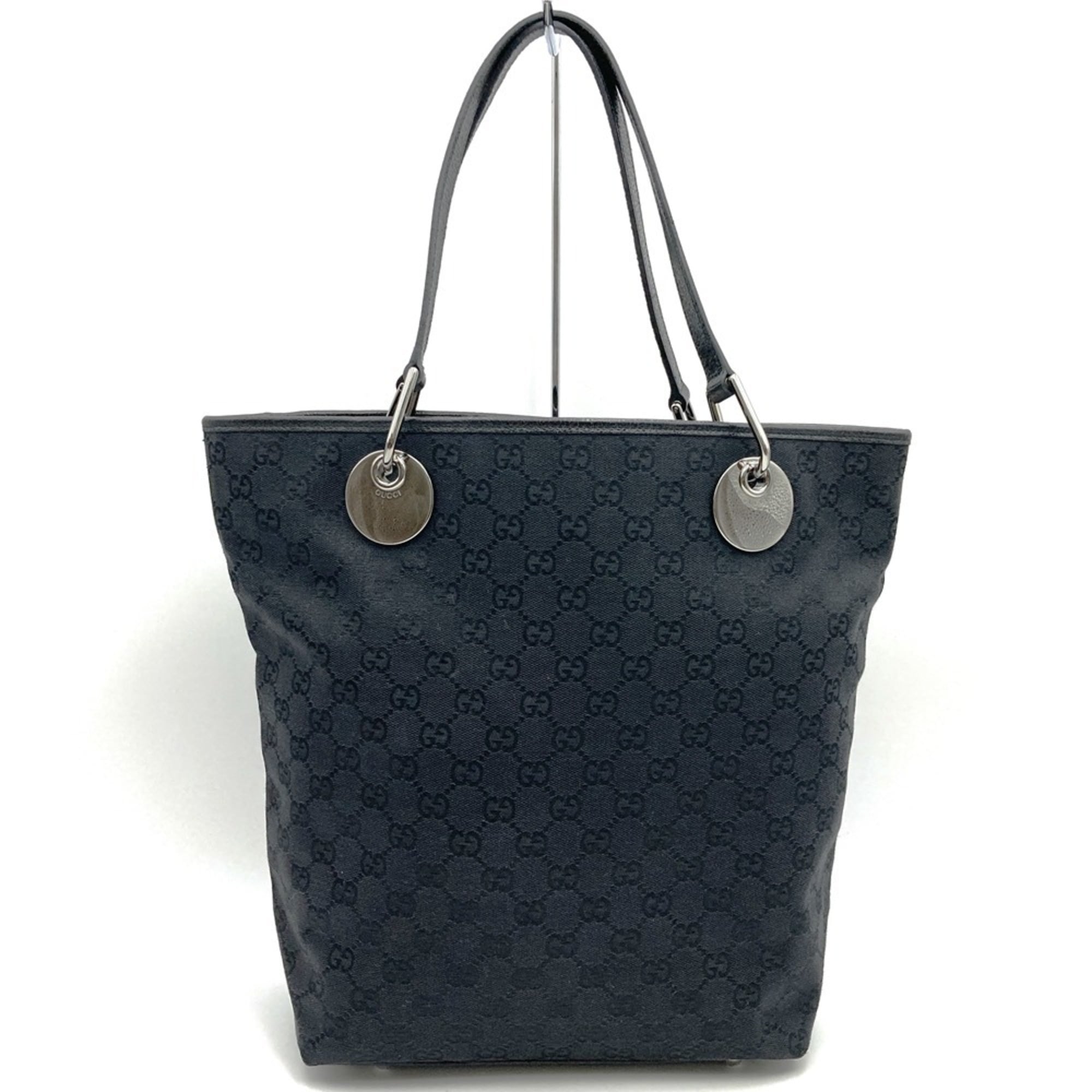 Gucci Gg Canvas Black Gg Canvas Leather Handbag Tote Bag (Pre-Owned)