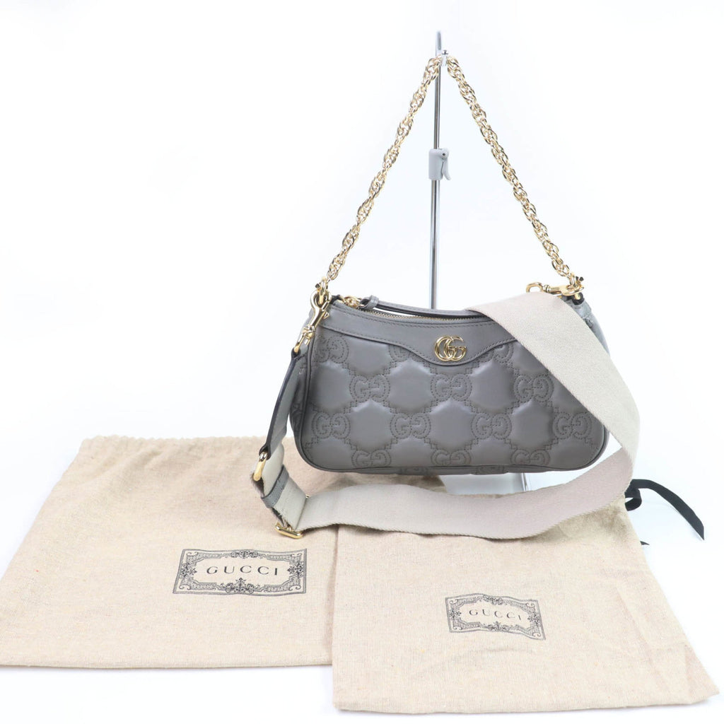 Gucci Gray Leather Handbag Shoulder Bag (Pre-Owned)