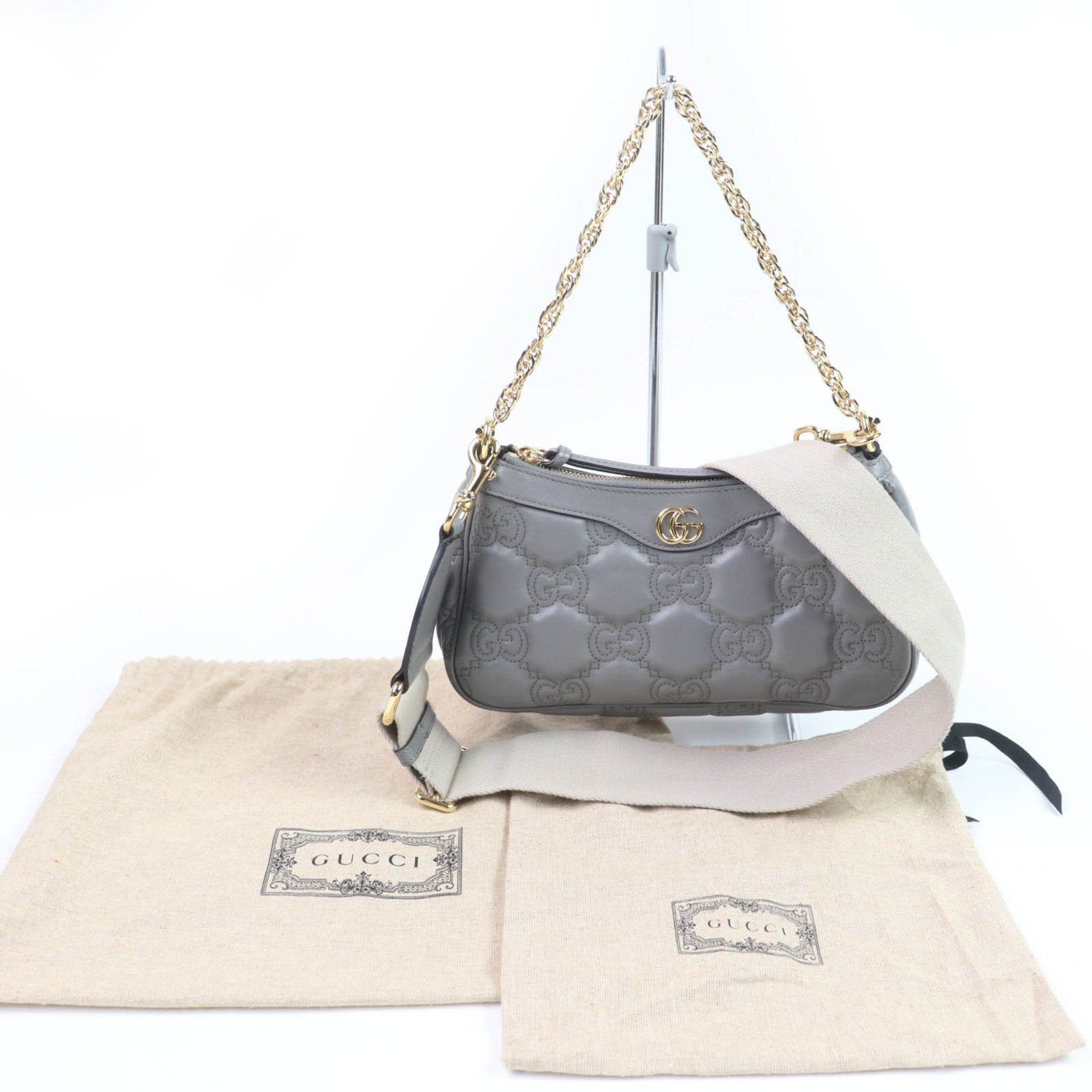 Gucci Gray Leather Handbag Shoulder Bag (Pre-Owned)