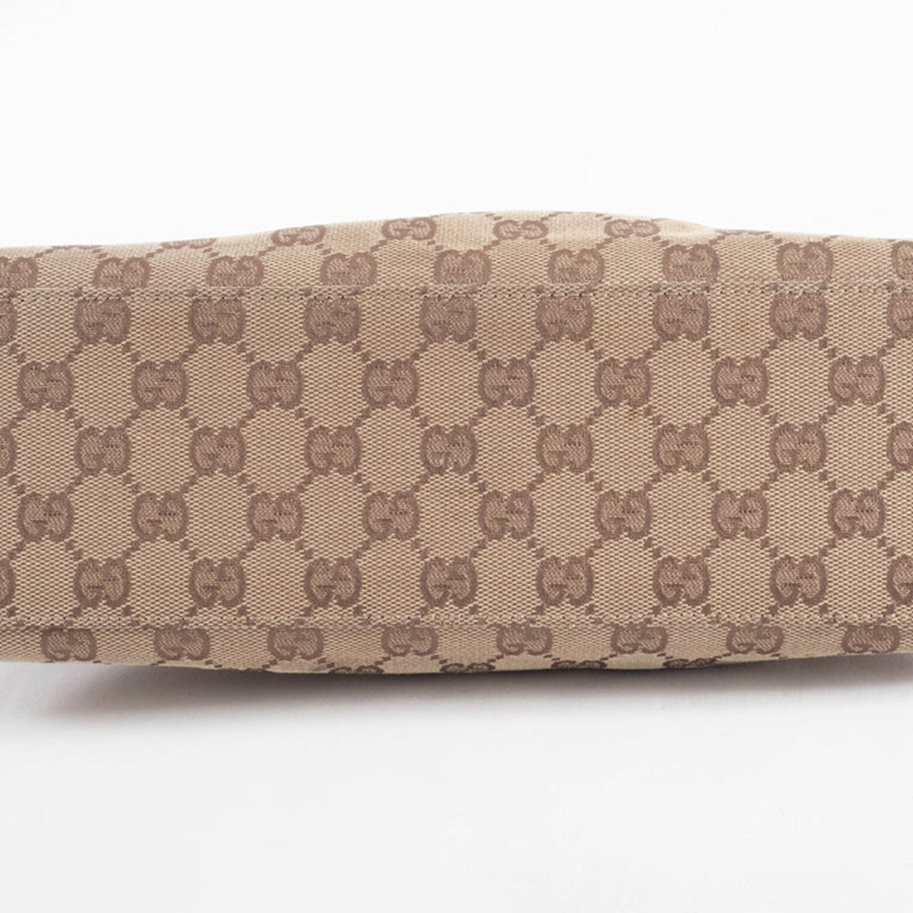Gucci Beige Black Bamboo Canvas Handbag (Pre-Owned)